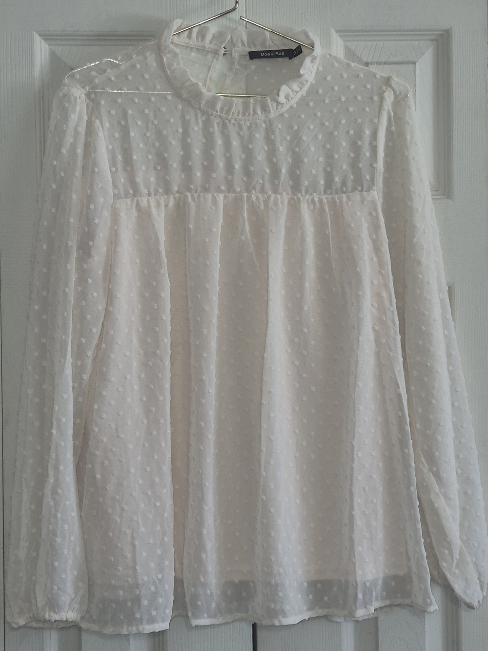 Doe & Rae Ivory Swiss Dot Long Sleeve Blouse